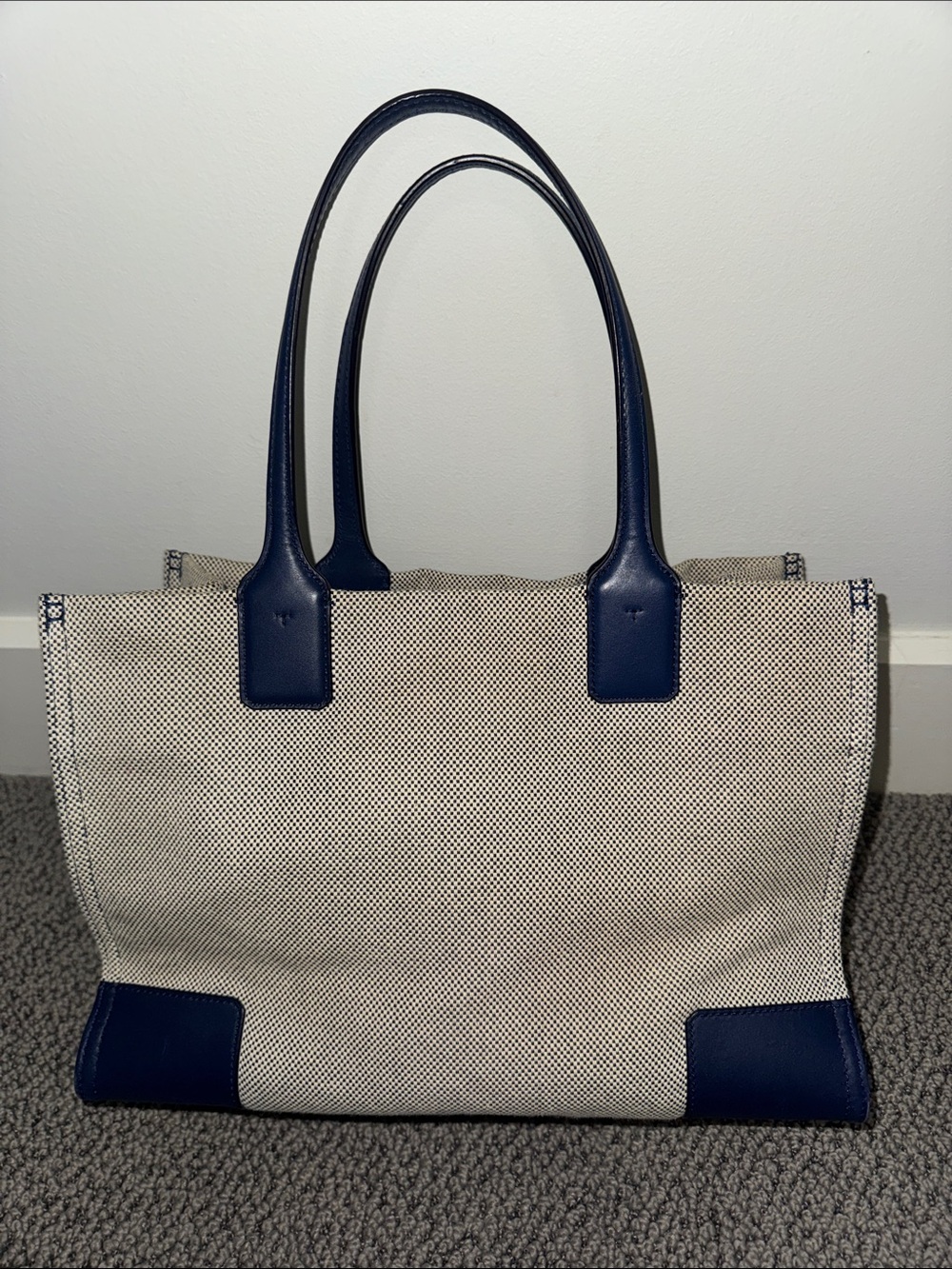 Tory Burch Navy and Cream Logo Canvas Tote - Picture 3 of 3